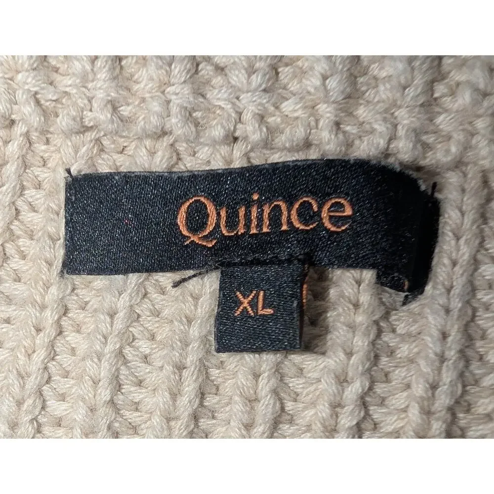 Womens Quince Organic Cotton Ribbed Fisherman Crew Sweater Sz XL Beige - Picture 6 of 7